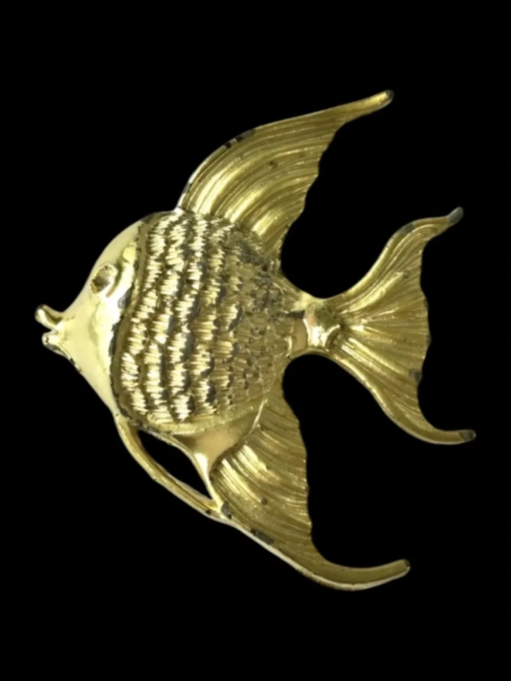 Vintage Satin Gold‑Tone Angelfish Brooch – Modernist Mid‑Century